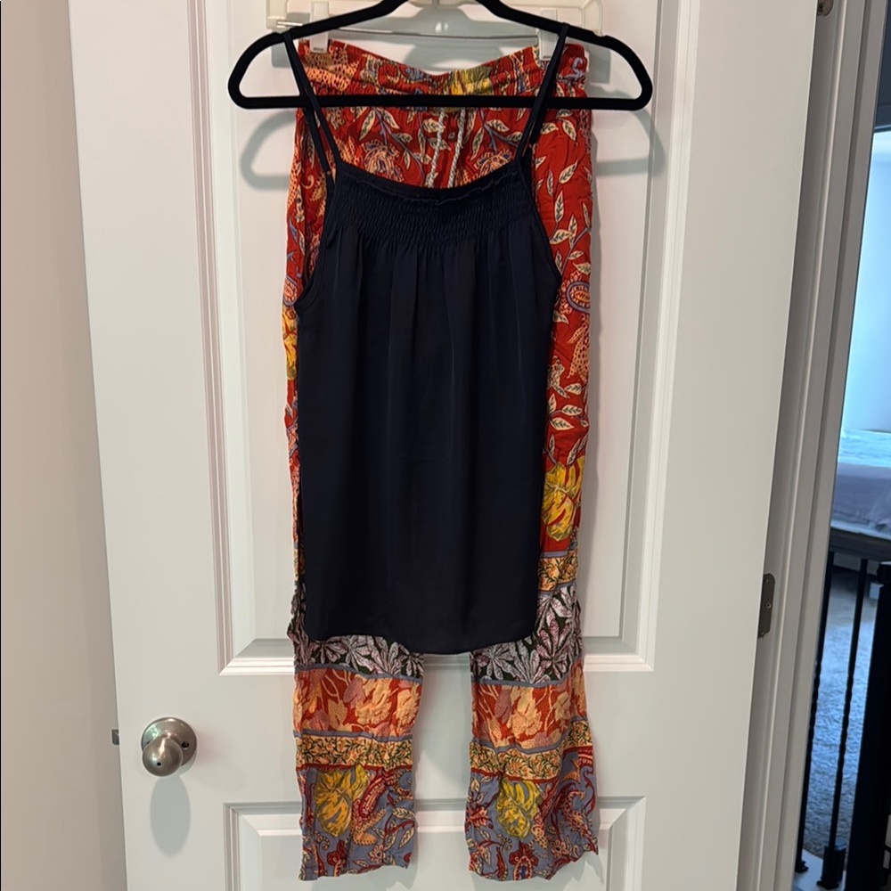 Anthropologie Red and Blue Pajama Set with Eye-Catching Design